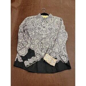 Robert Graham Women's Medium Black White Paisley Button Front Blouse Cotton